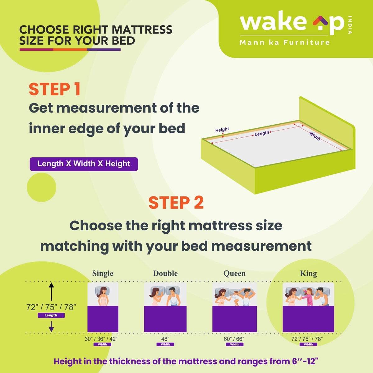 Wakeup India | Luxuriate Hybrid Mattress | Memory foam with Pocket Spring | 10 Years Warranty | Medium Firm
