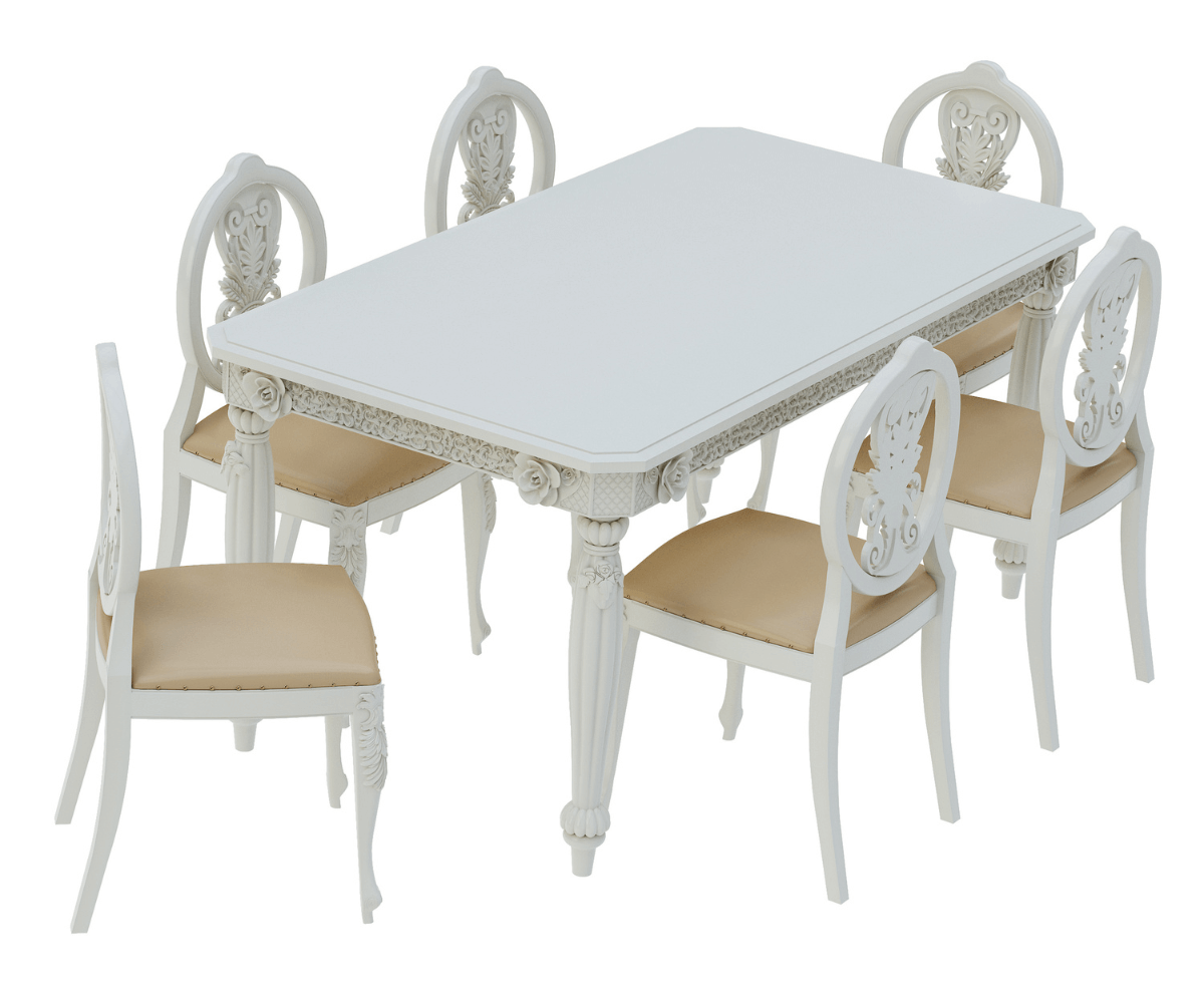 Sumptuous Luxury Carved White Dining Table Set | Solid Wood Dining Set