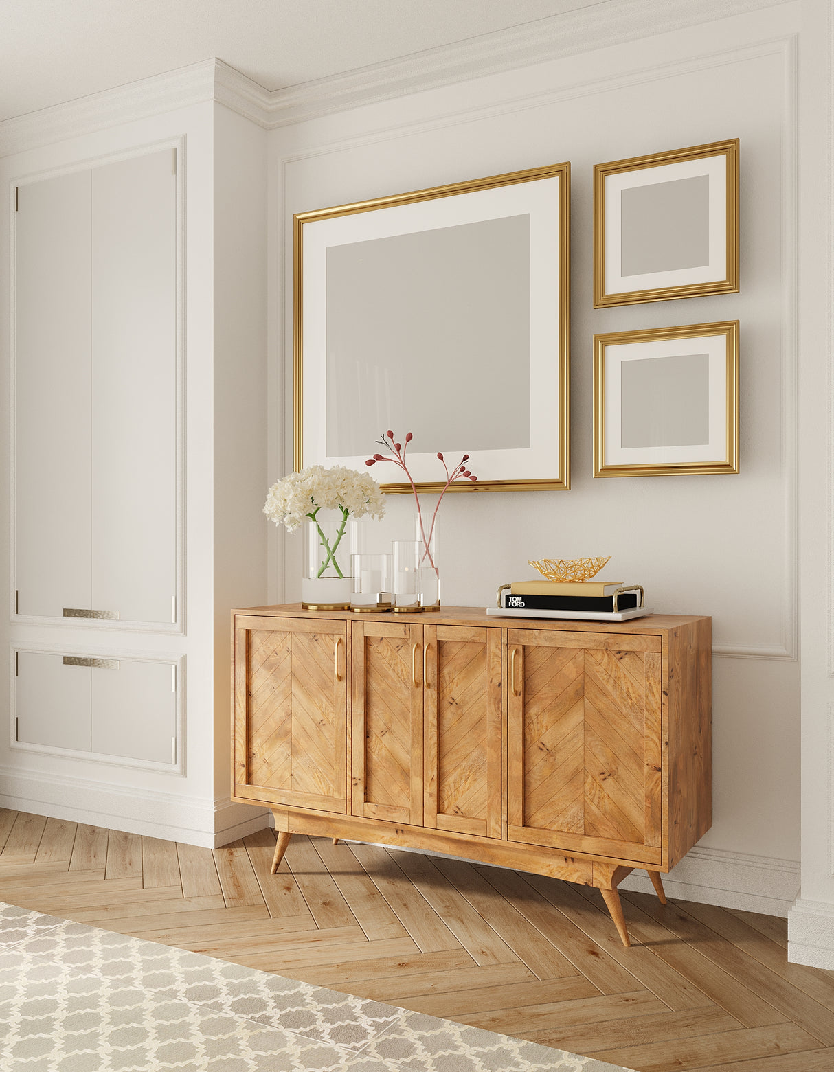 Thyxel Solid Wood 4 Door Sideboard Cabinet