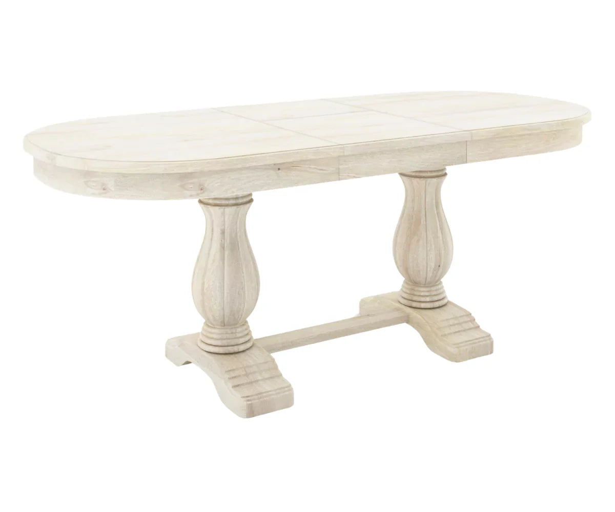 Coralia Double Pedestal Extendable Dining Table - 6 to 8 Seater, Prime White Finish.