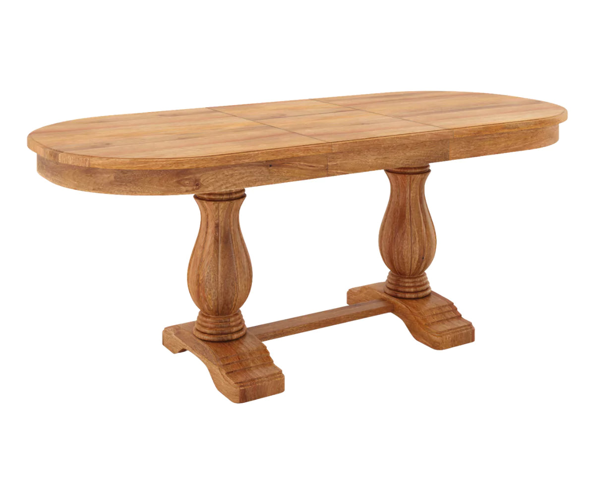 Coralia Double Pedestal Extendable Dining Table - 6 to 8 Seater, Clay Brown Finish.