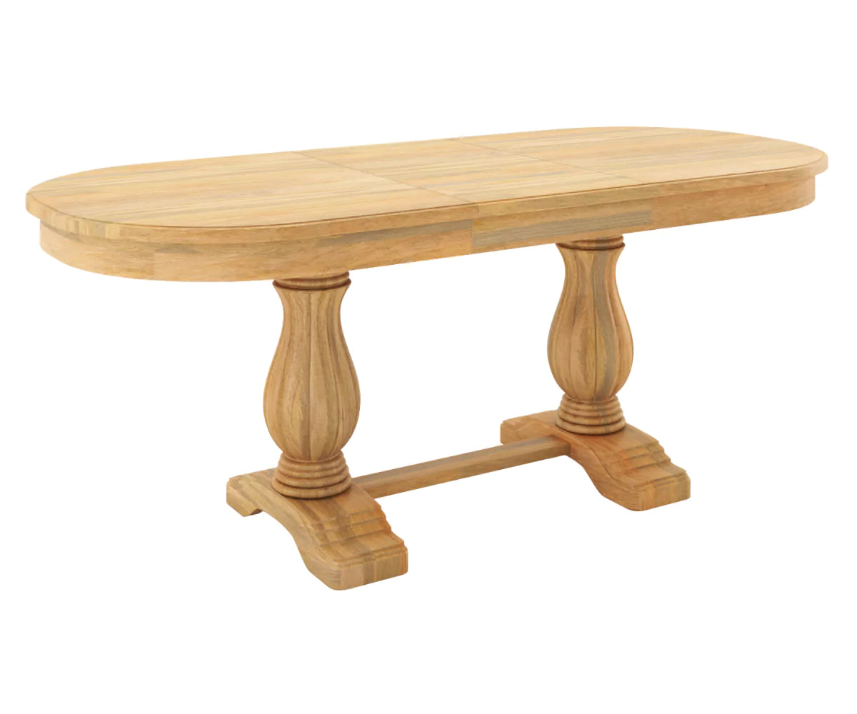 Coralia Double Pedestal Extendable Dining Table - 6 to 8 Seater, Natural Finish.