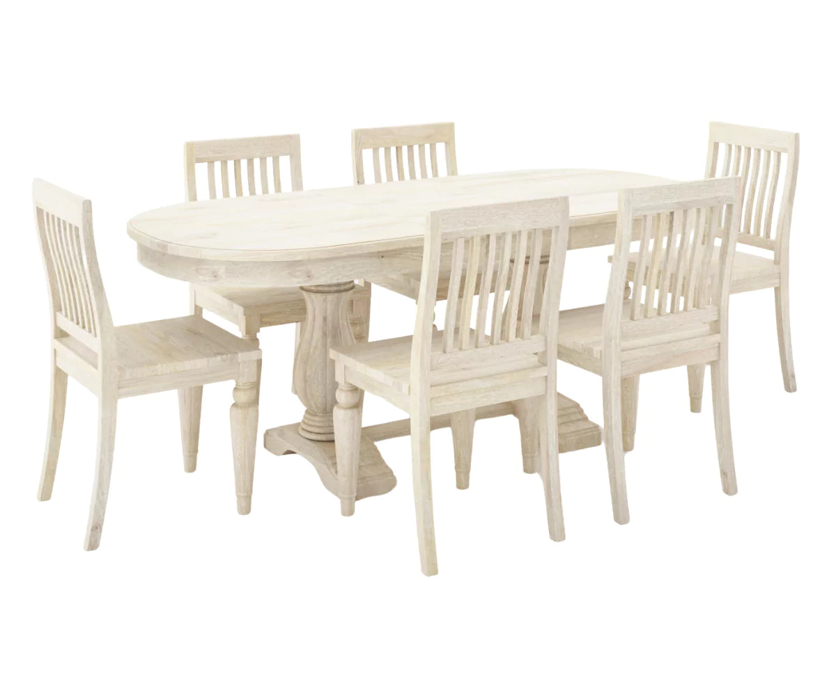 Coralia Extendable Double Pedestal Dining Set, White Prime Finish.