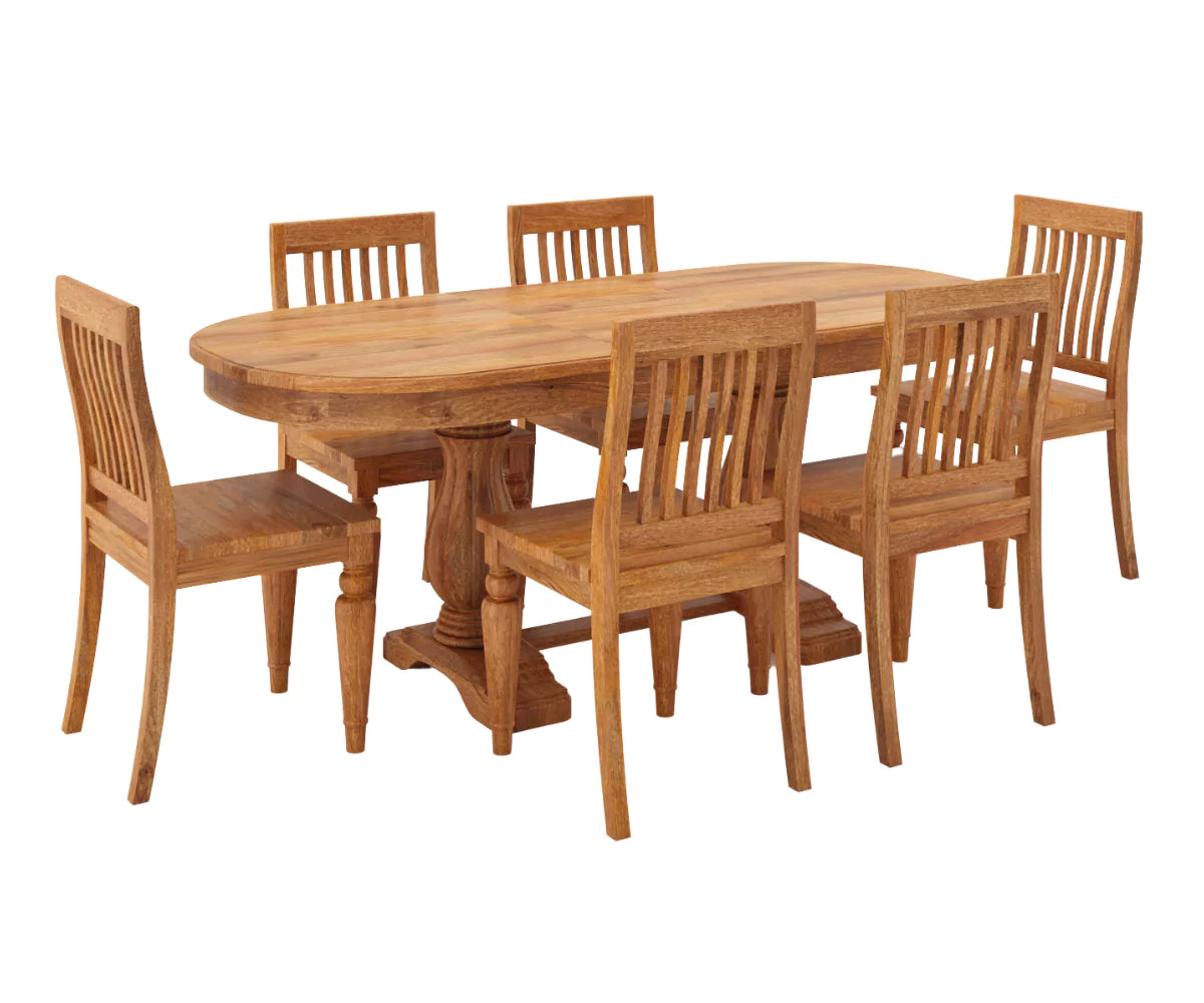 Coralia Extendable Double Pedestal Dining Set, Clay Brown Finish.