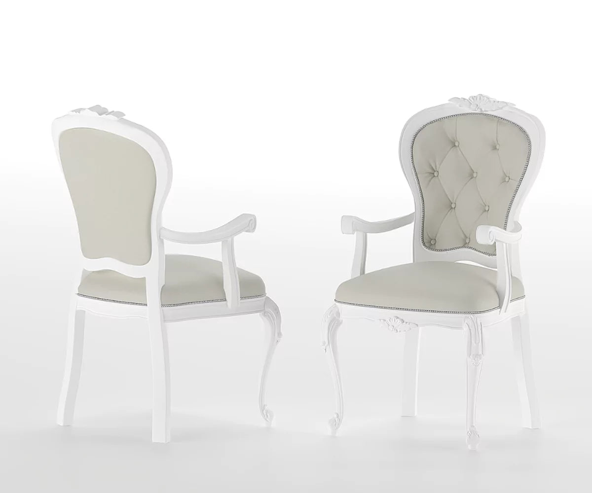 Countryside Solid Wood Luxury White Dining Set - Only Chairs Front and Back View