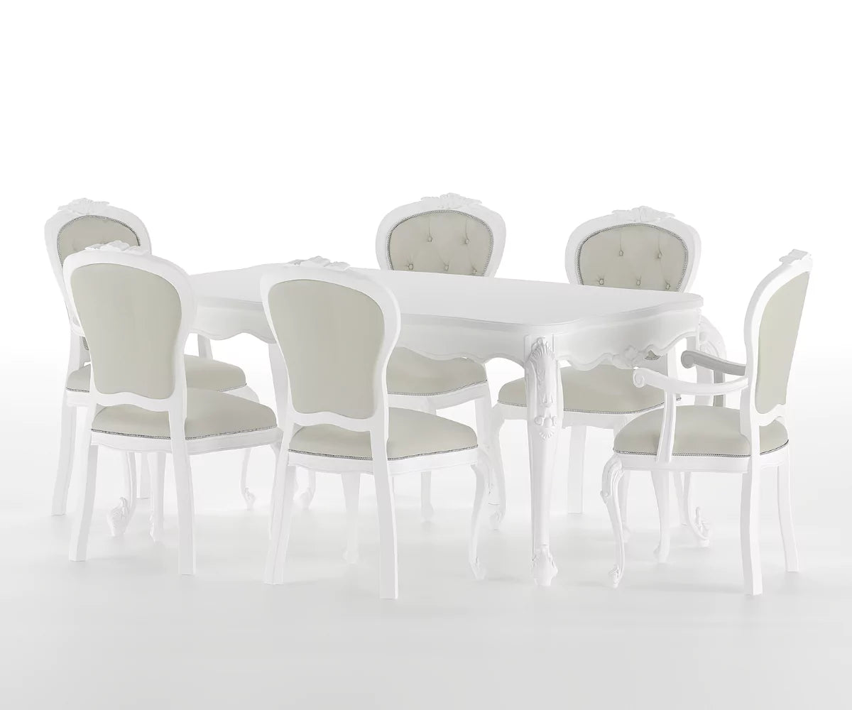 Countryside Solid Wood Luxury White Dining Set - Isometric Mirror View