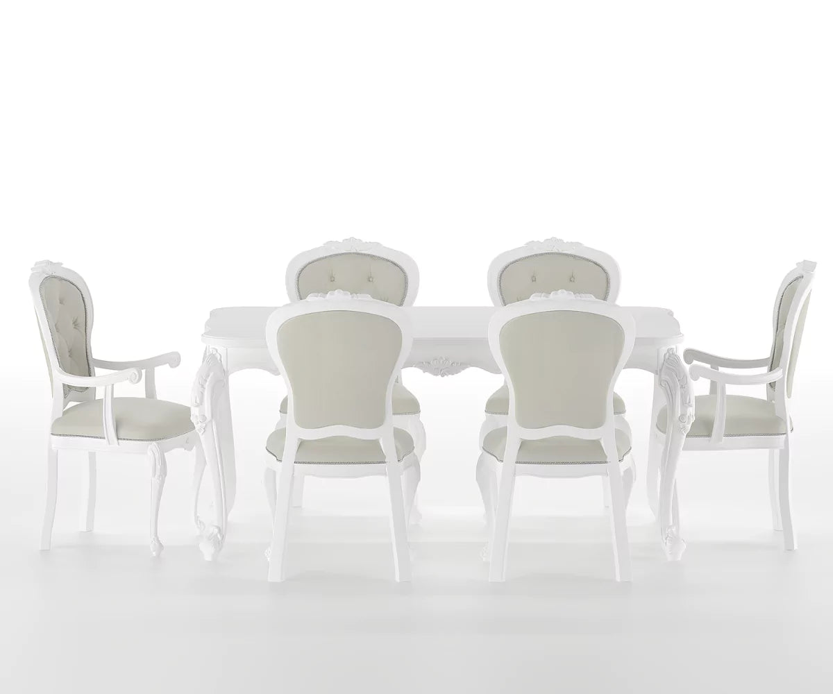 Countryside Solid Wood Luxury White Dining Set - Front View