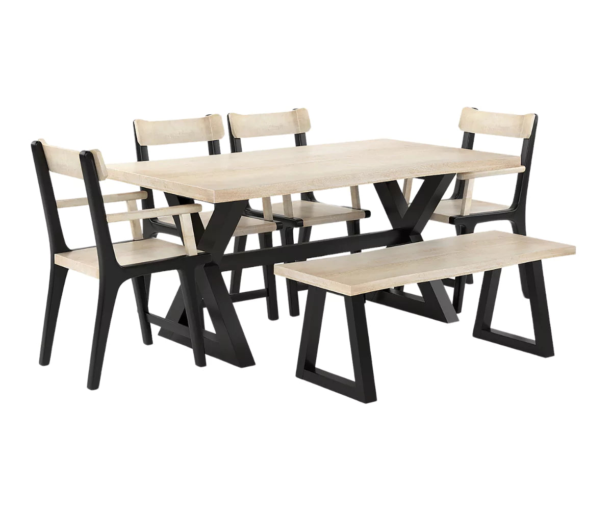 Dravena Dining Table with Bench and 4 Chairs, White Prime Shade.