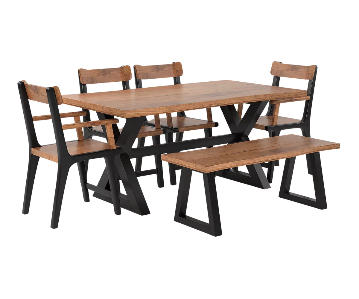Dravena Dining Table with Bench and 4 Chairs, Clay Brown Shade.