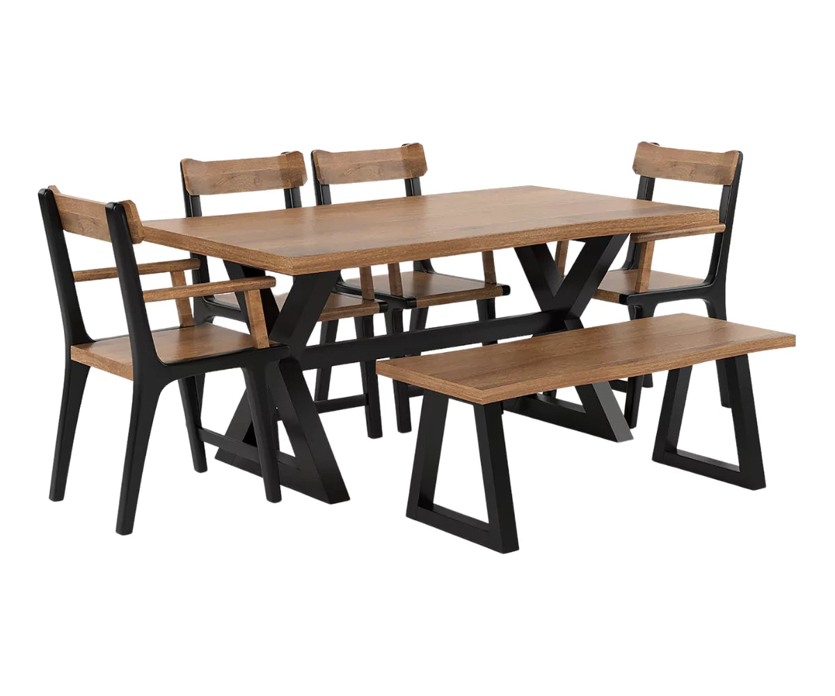 Dravena Dining Table with Bench and 4 Chairs, Mocha Shade.