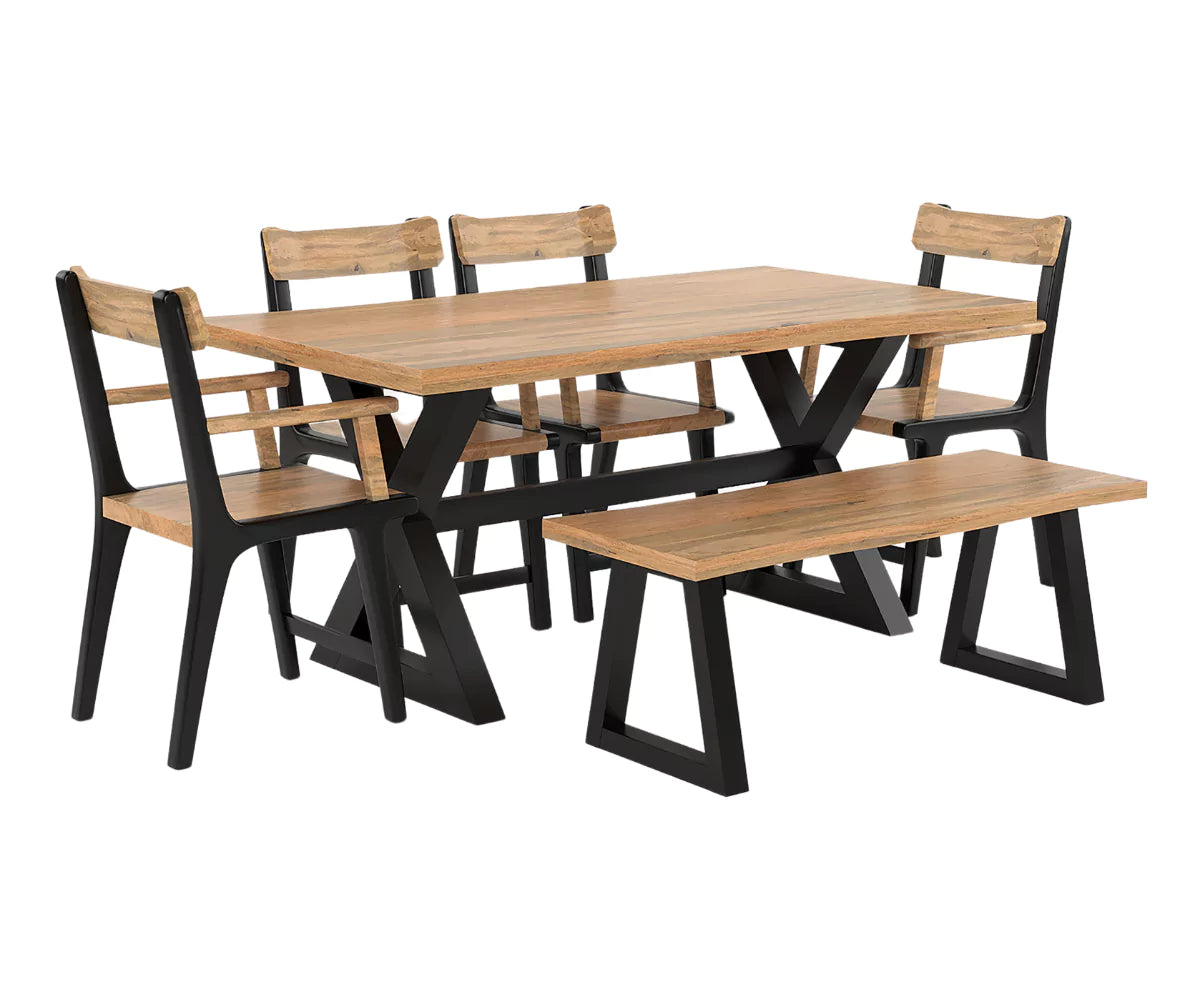 Dravena Dining Table with Bench and 4 Chairs, Natural Shade.