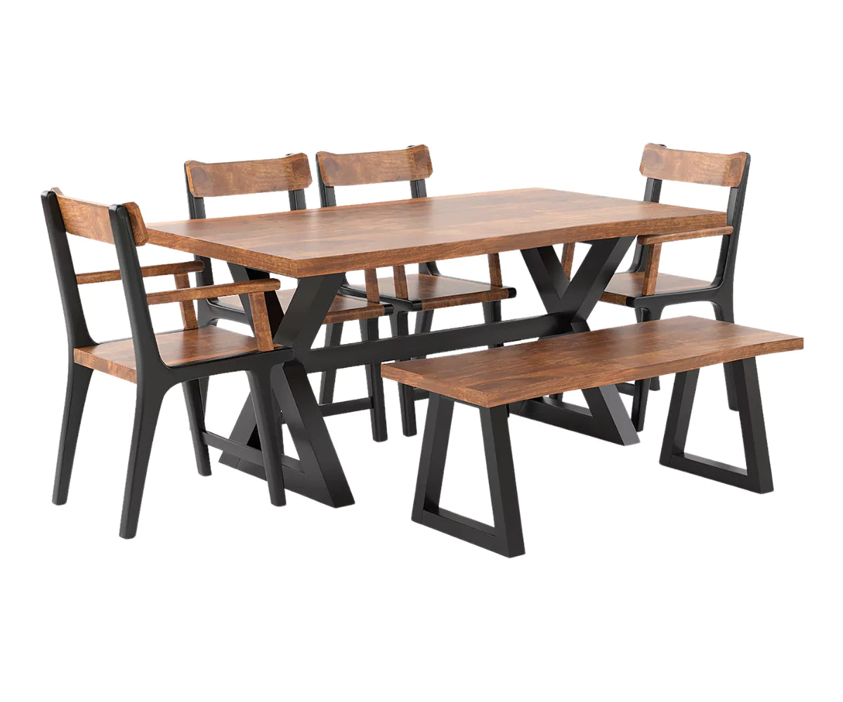 Dravena Dining Table with Bench and 4 Chairs, Dark Brown Shade.