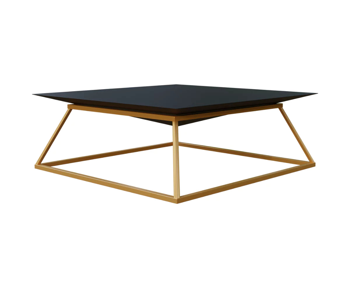 Eccentric Solid Wood Square Coffee Table, Isometric View.