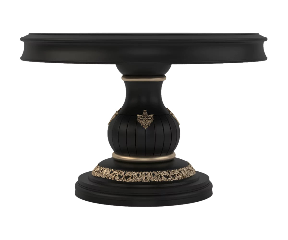 Nyxor Solid Wood Round Luxury Dining Table- Black Finish