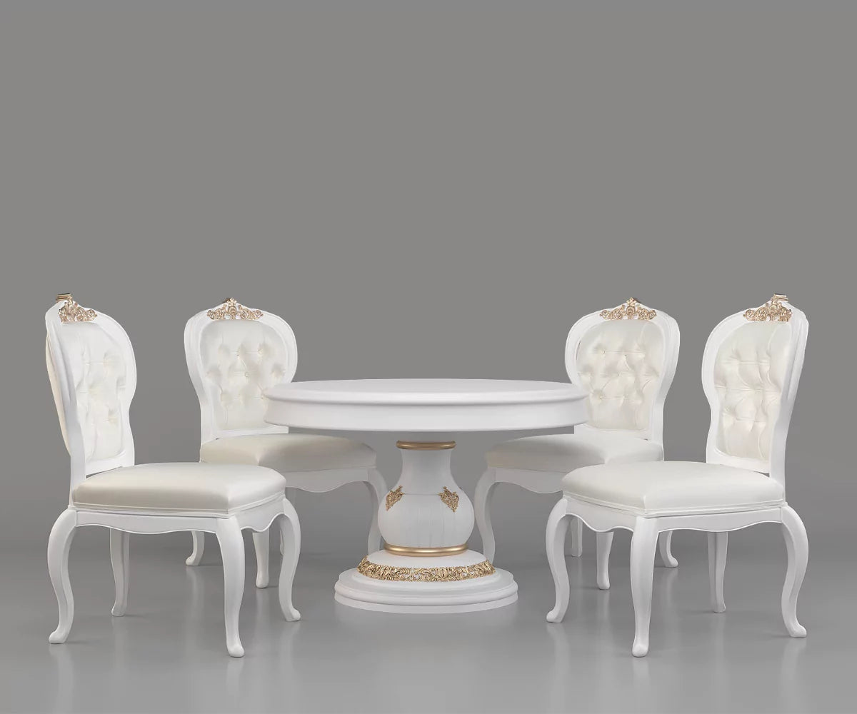 Nyxor Round Table and Dining Chairs Set, White Finish.