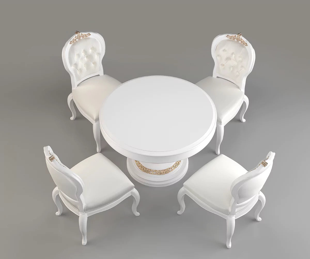 Nyxor Round Table and Dining Chairs Set, White Finish Top View.