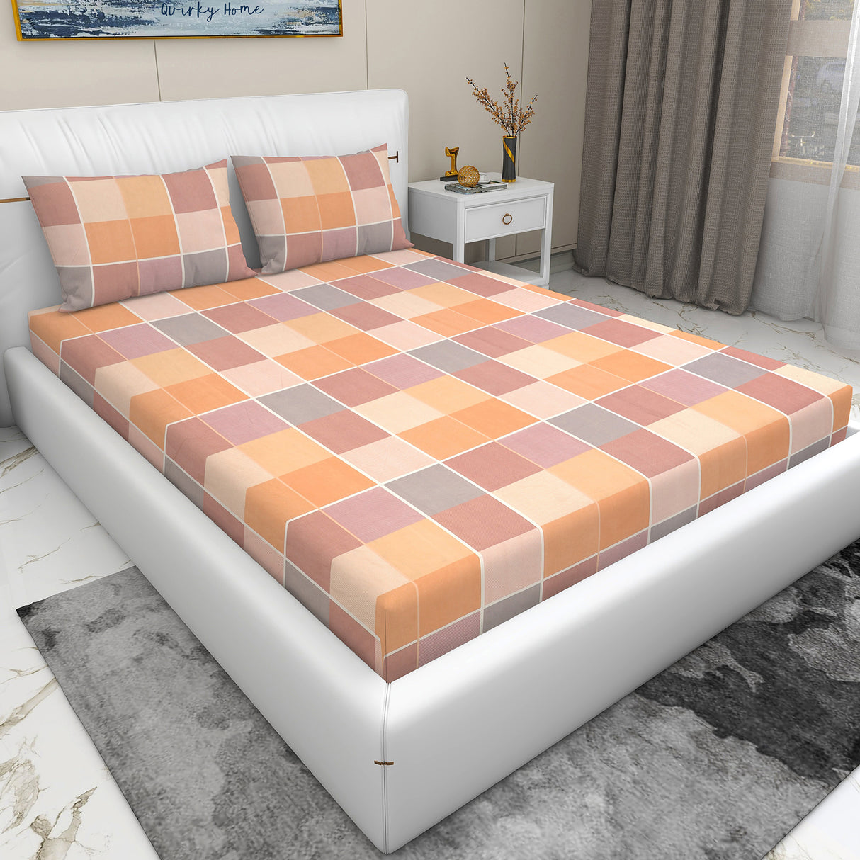 Wakeup INDIA StyleNest Geometric Premium Cotton King Size Bedsheet with two pillow cover