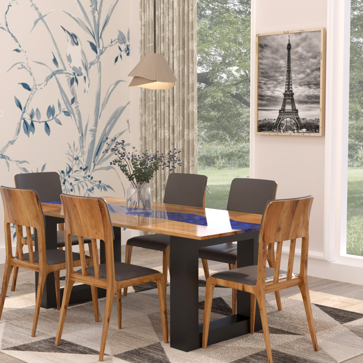 Marlowe Acacia Wood Dining Table Set Epoxy Dining Table