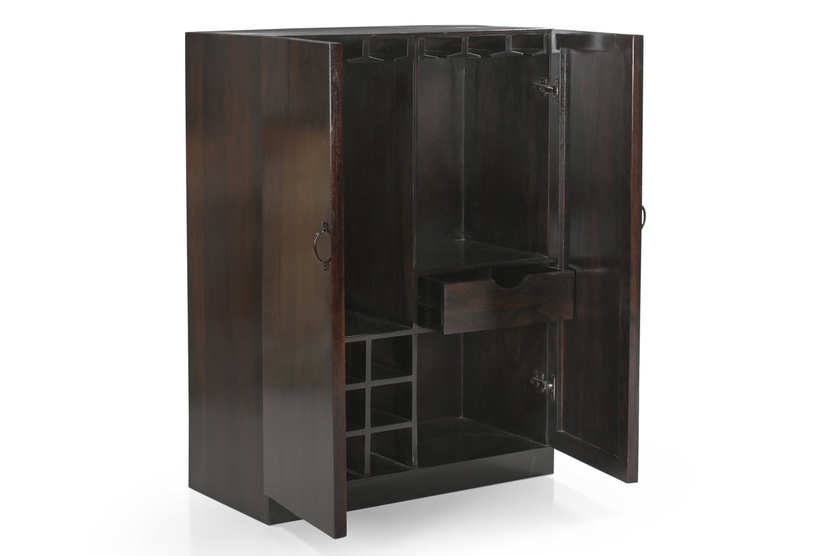 Ambry Sheesham Wood Bar Cabinet In Dark Reddish Brown Two Drawers
