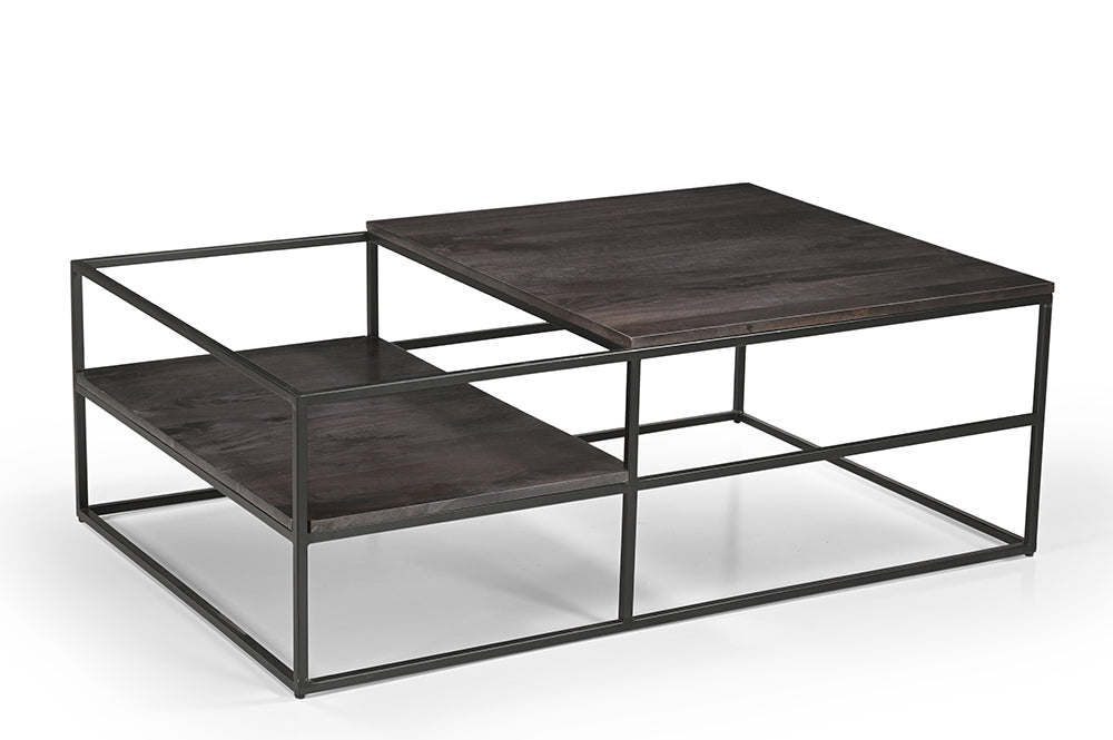 Becca Iron And Mango Wood Coffee Table In Dark Walnut