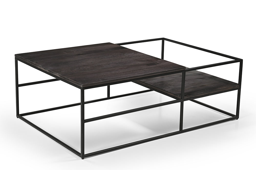 Becca Iron And Mango Wood Coffee Table In Dark Walnut