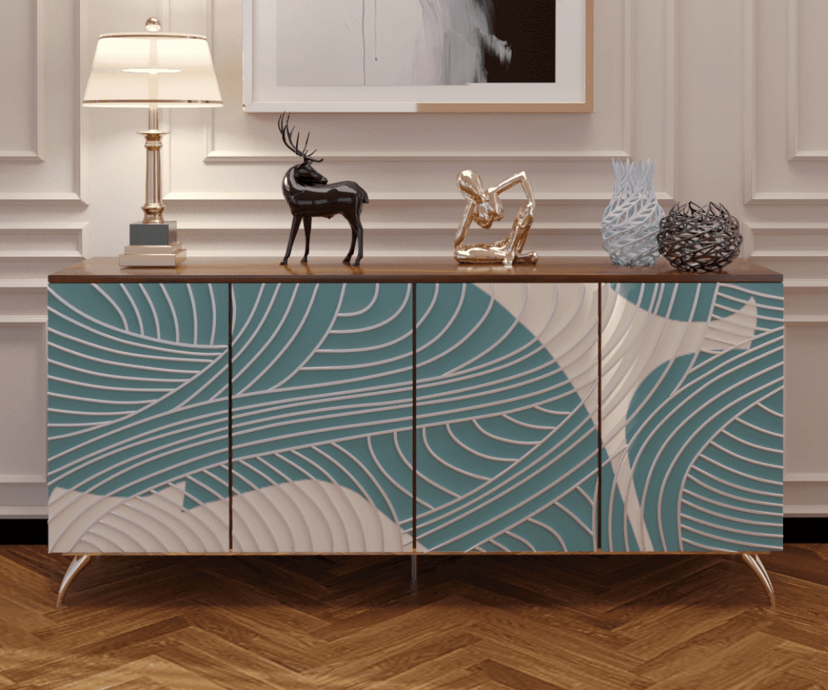 Salubrious Aqua Blue 4 Door Sideboard