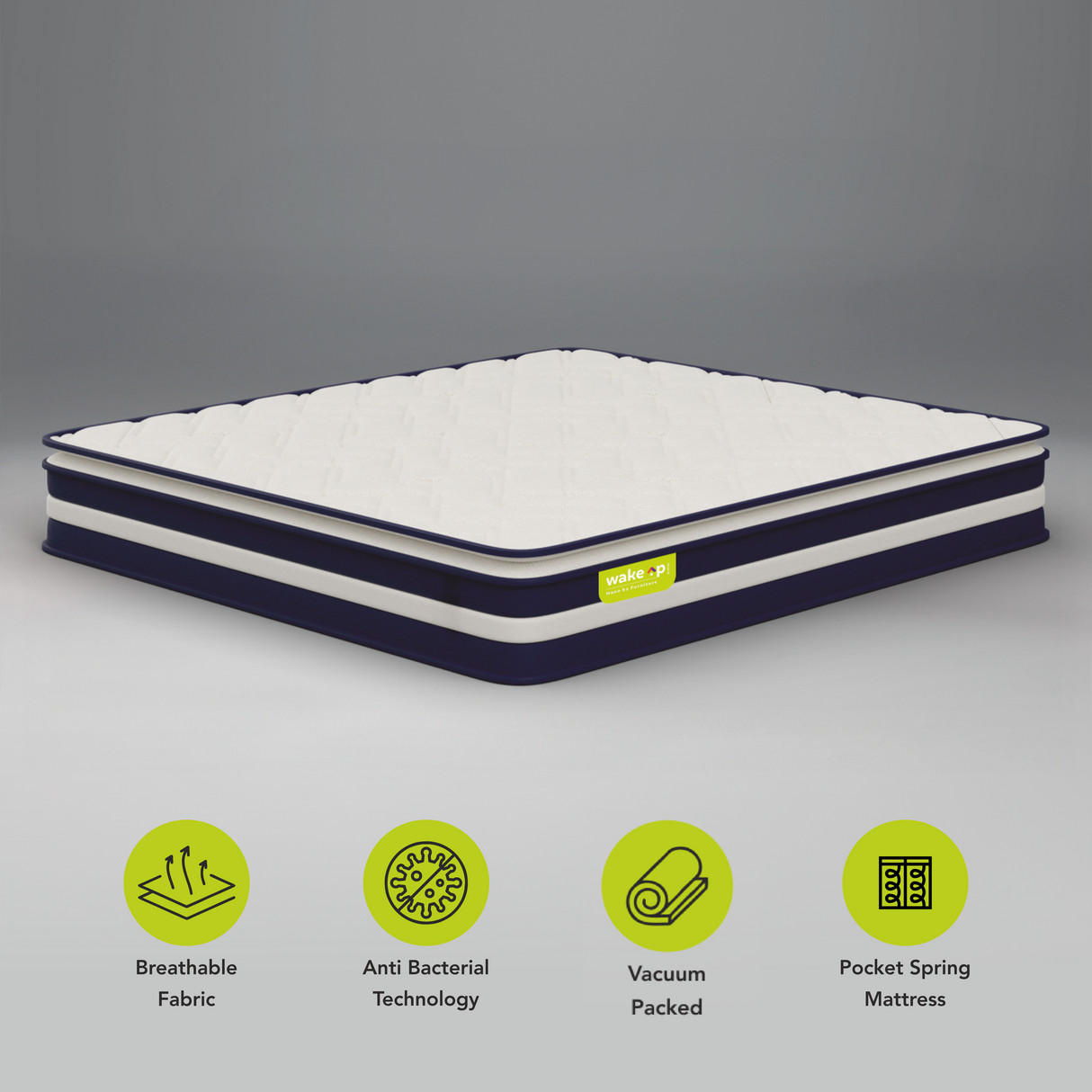 Wakeup India | Smart Tech Pillow Top Mattress | Pocket Spring with Softy Foam | 10 Years Warranty | Medium Firm