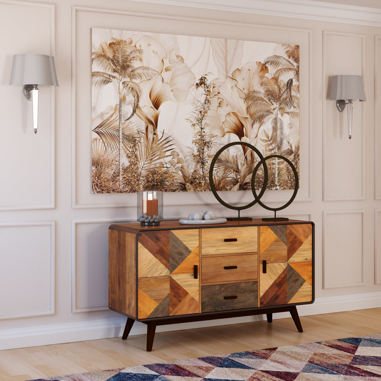 Vintage Solid Wood Modern Sideboard Cabinet