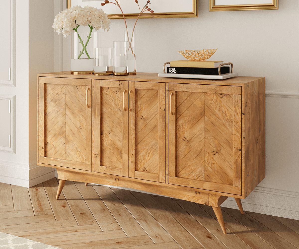 Thyxel Solid Wood 4 Door Sideboard Cabinet