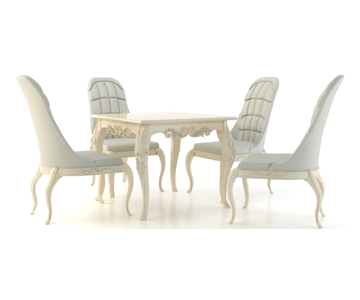 Vexal Solid Wood Luxury Dining Table Set - Isometric Angle in Zoom Out