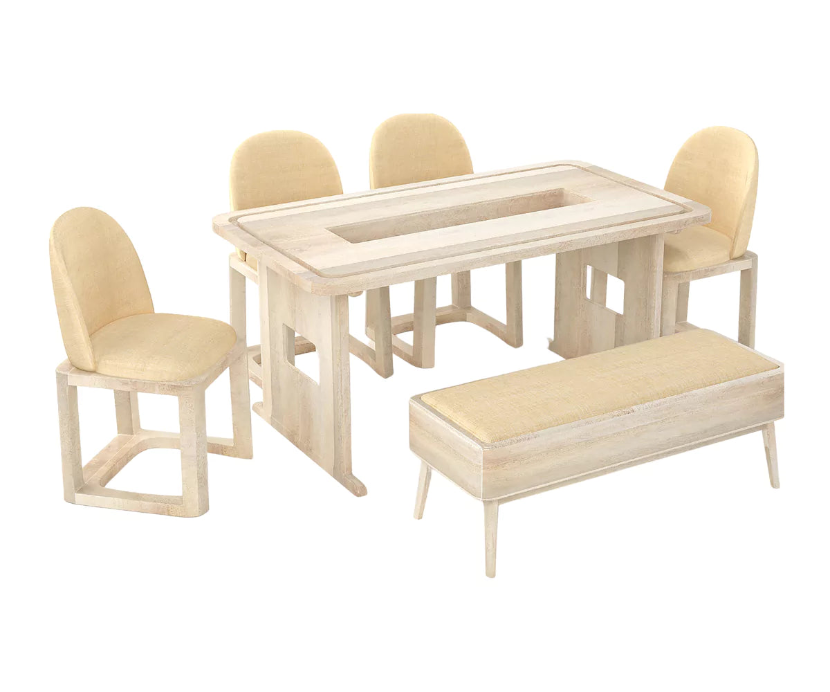 Vornax Dining Table with Bench and 4 Chairs - White Prime Finish