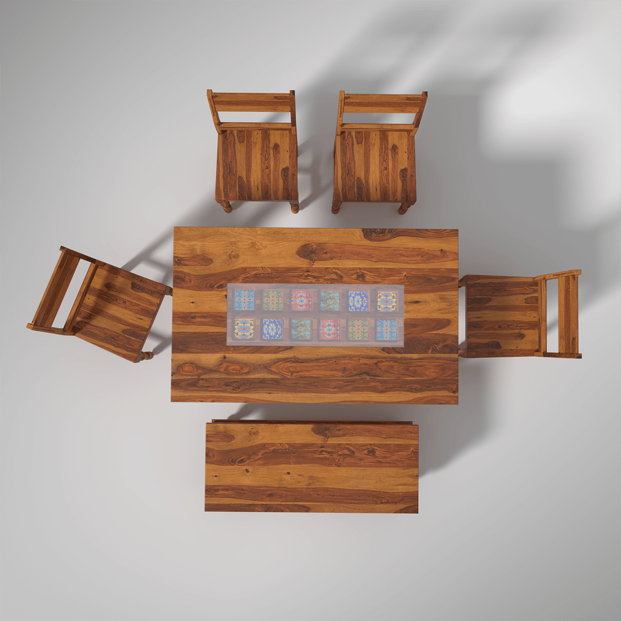 Keller Sheesham Wood Dining Table Set 6 Seater In Reddish Rosewood