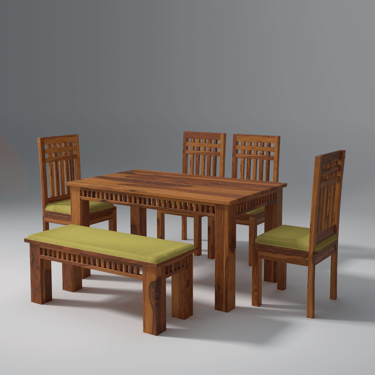 Keller Sheesham Wood Dining Table Set In Reddish Rosewood