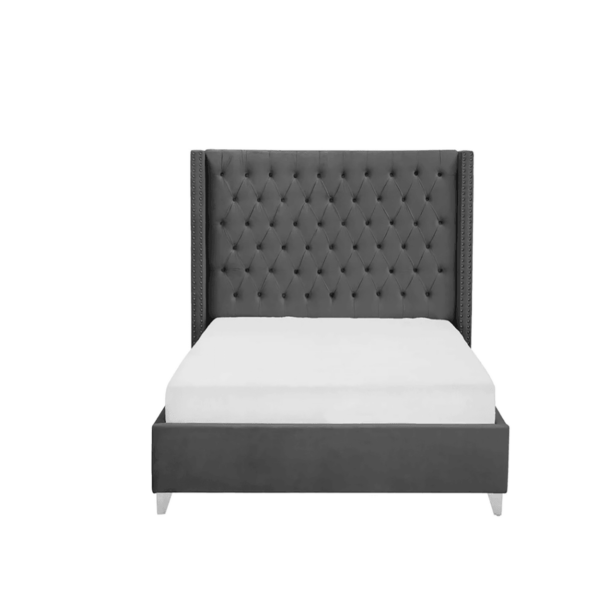 Trundle King size Upholstered Bed in Grey Colour Without Box Storage