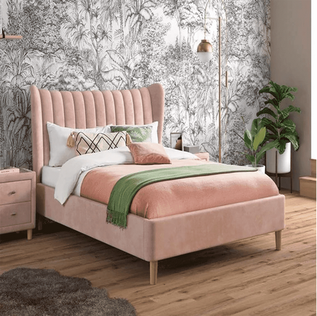 Royalrest King size Upholstered Bed in Light Pink Colour Without Box Storage