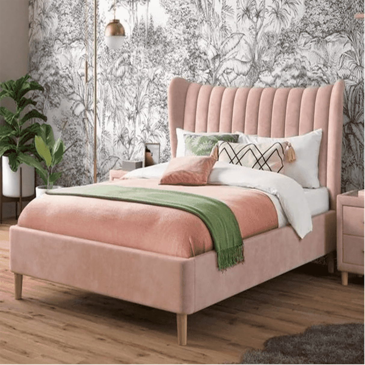 Royalrest King size Upholstered Bed in Light Pink Colour Without Box Storage