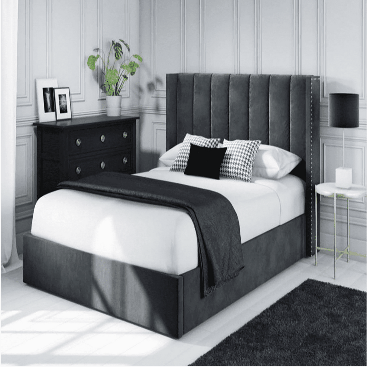 Contemporary Upholstered Bed in grey Colour With Box Storage