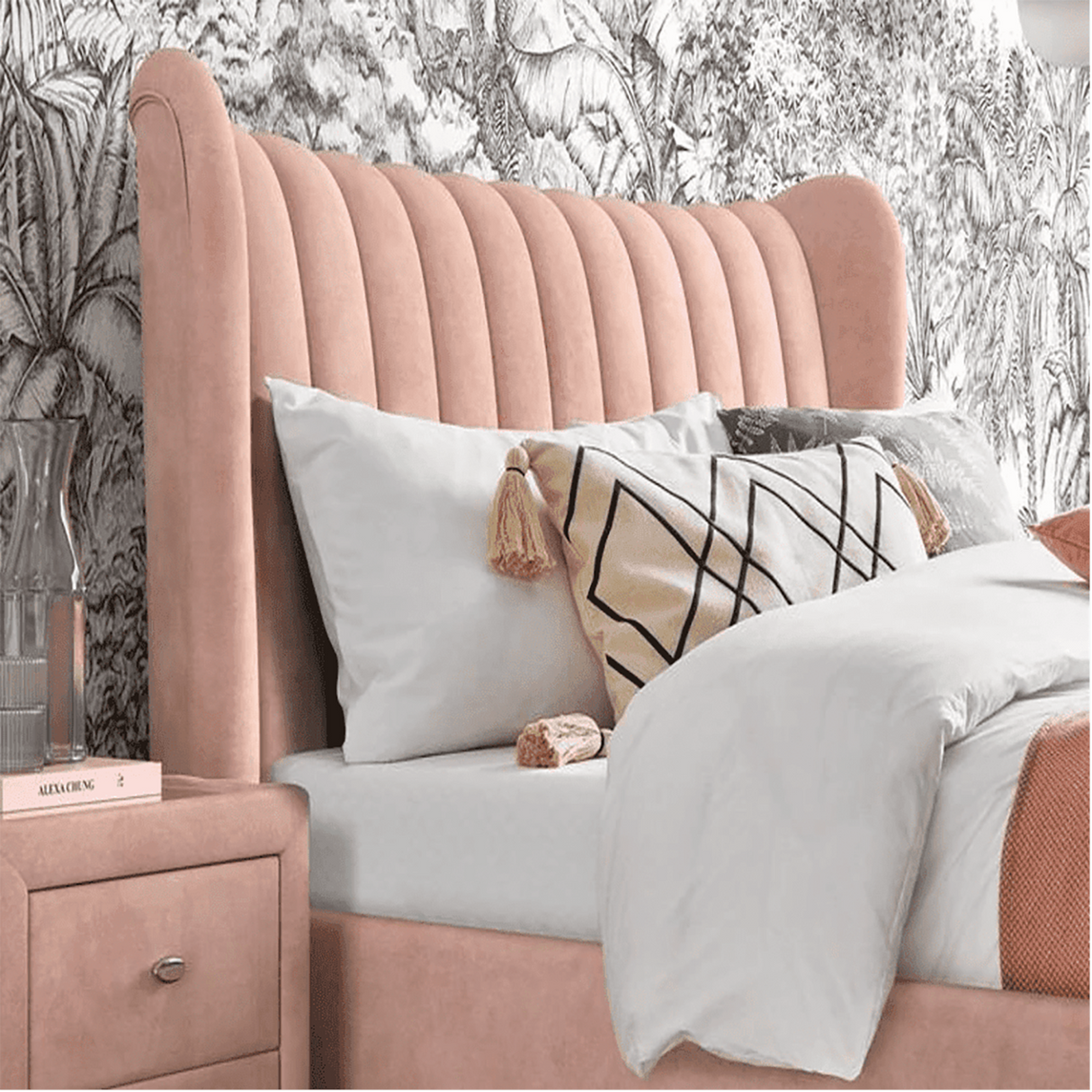 Royalrest King size Upholstered Bed in Light Pink Colour Without Box Storage