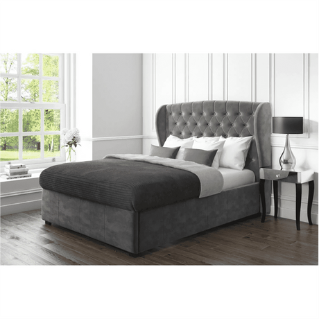 Seraphius King size Upholstered Bed in Grey Colour With Box Storage