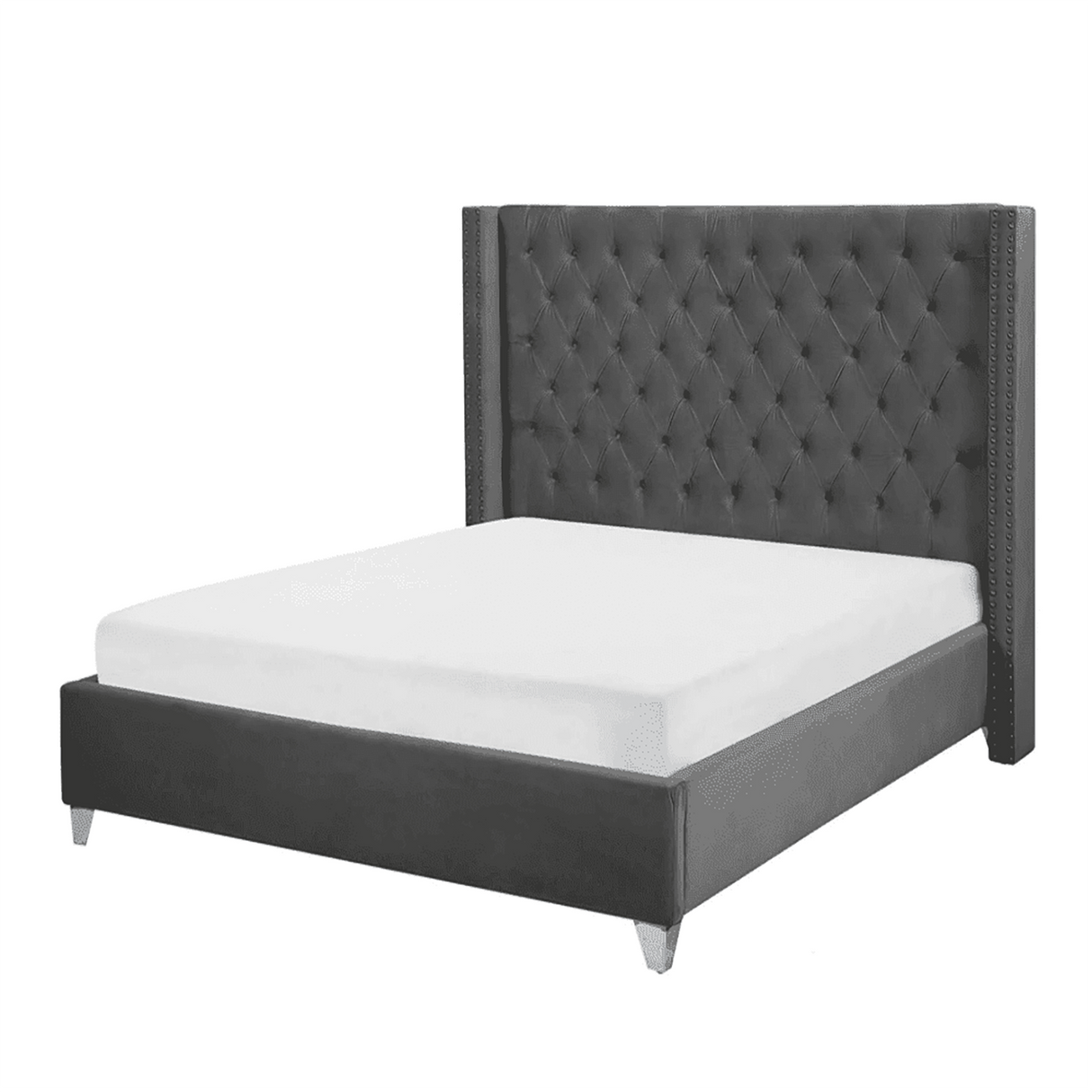 Trundle King size Upholstered Bed in Grey Colour Without Box Storage