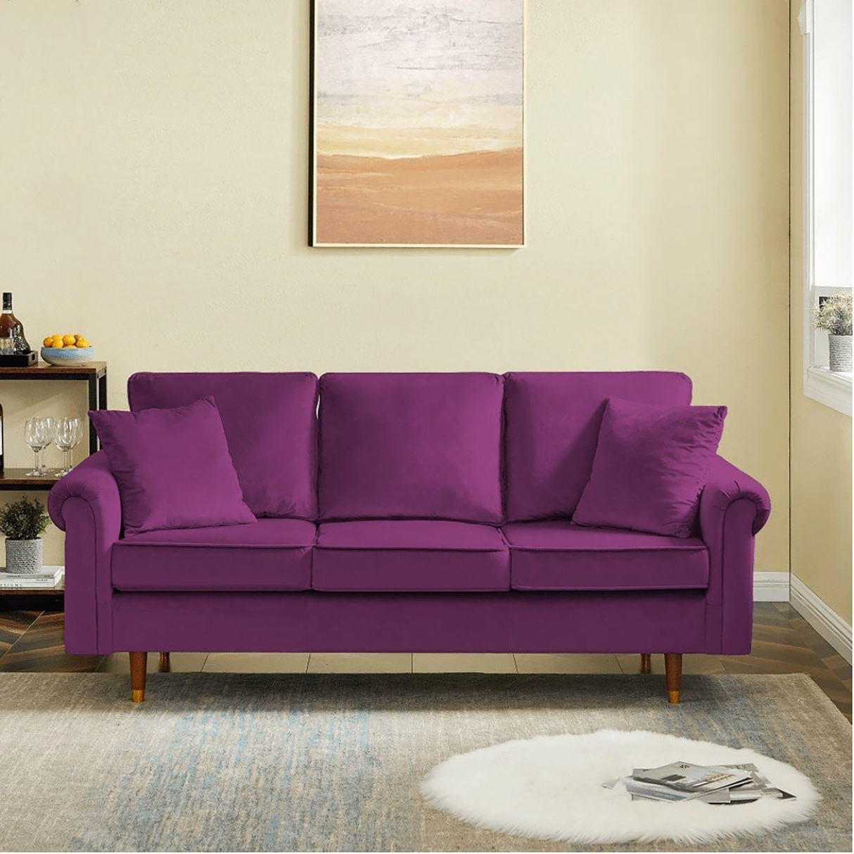 Cabriole 3 Seater Sofa in purple colour