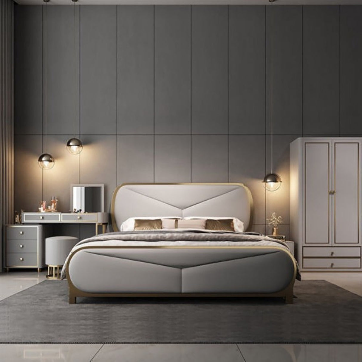 Edarian Upholstered Bed in grey Colour With Box Storage