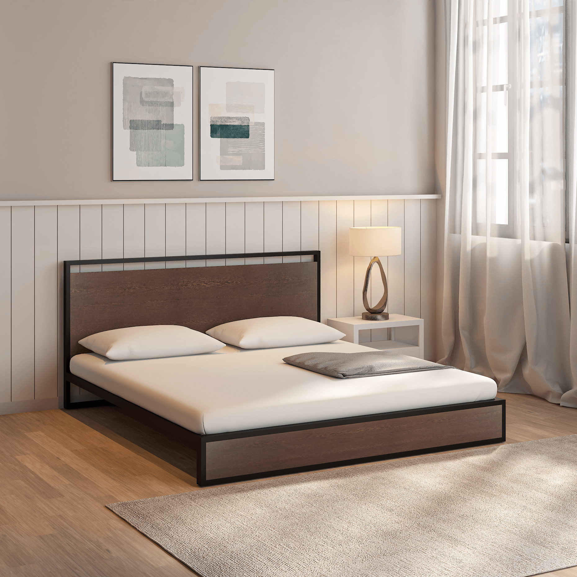 Indo Powder Coated Metal Bed With MDF Wood In Wenge Brew