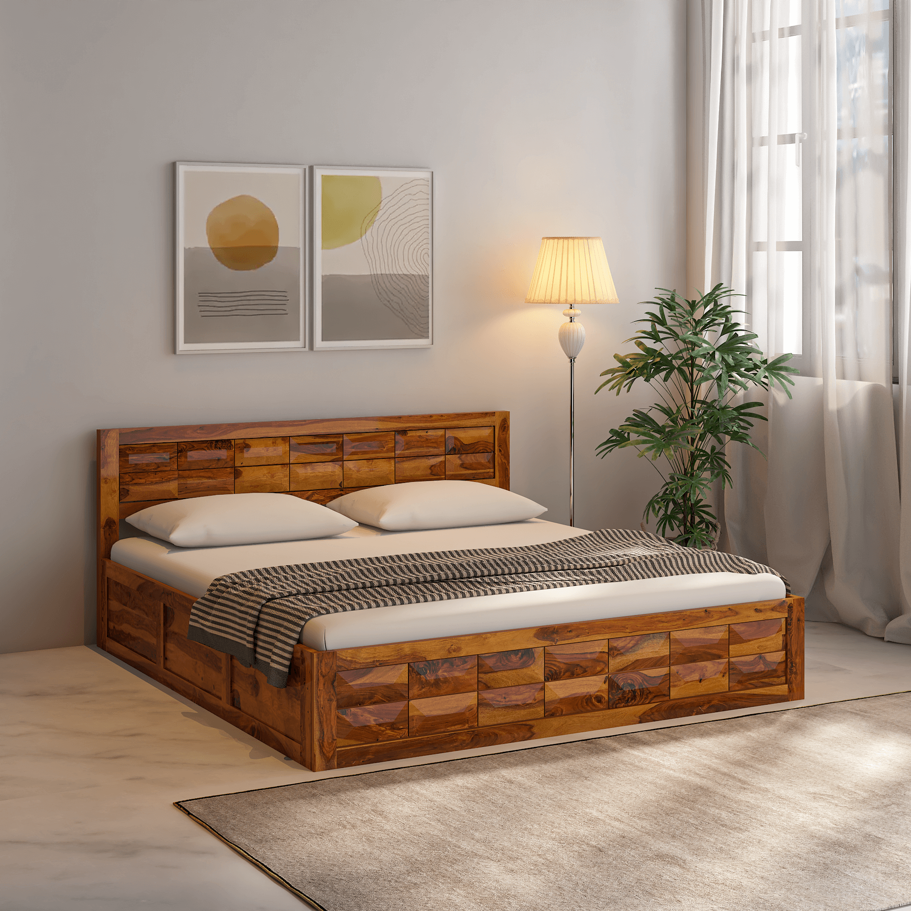 Buy Sheesham Wood King Size Bed with Storage Online Wakeup India