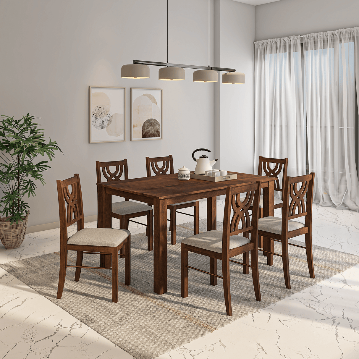 Oliver Mango Wood Dining set In Walnut