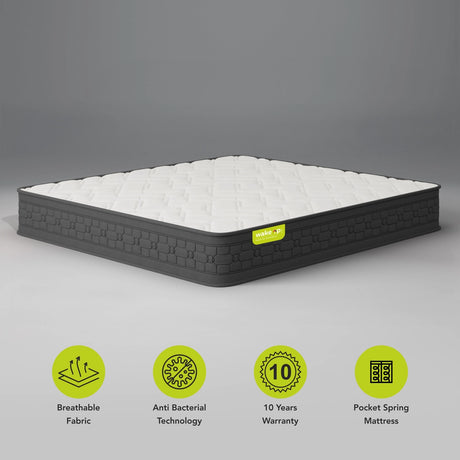 Wakeup India | Luxuriate Hybrid Mattress | Memory foam with Pocket Spring | 15 Years Warranty | Medium Firm