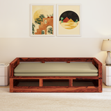 Plato Pod Sheesham Wood Sofa Cum Bed In Reddish Rosewood Color
