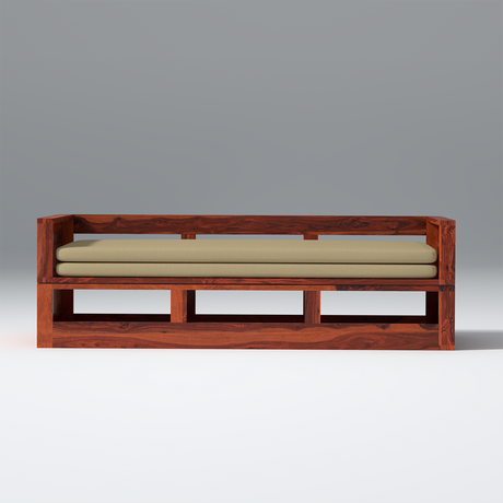 Plato Pod Sheesham Wood Sofa Cum Bed In Reddish Rosewood Color