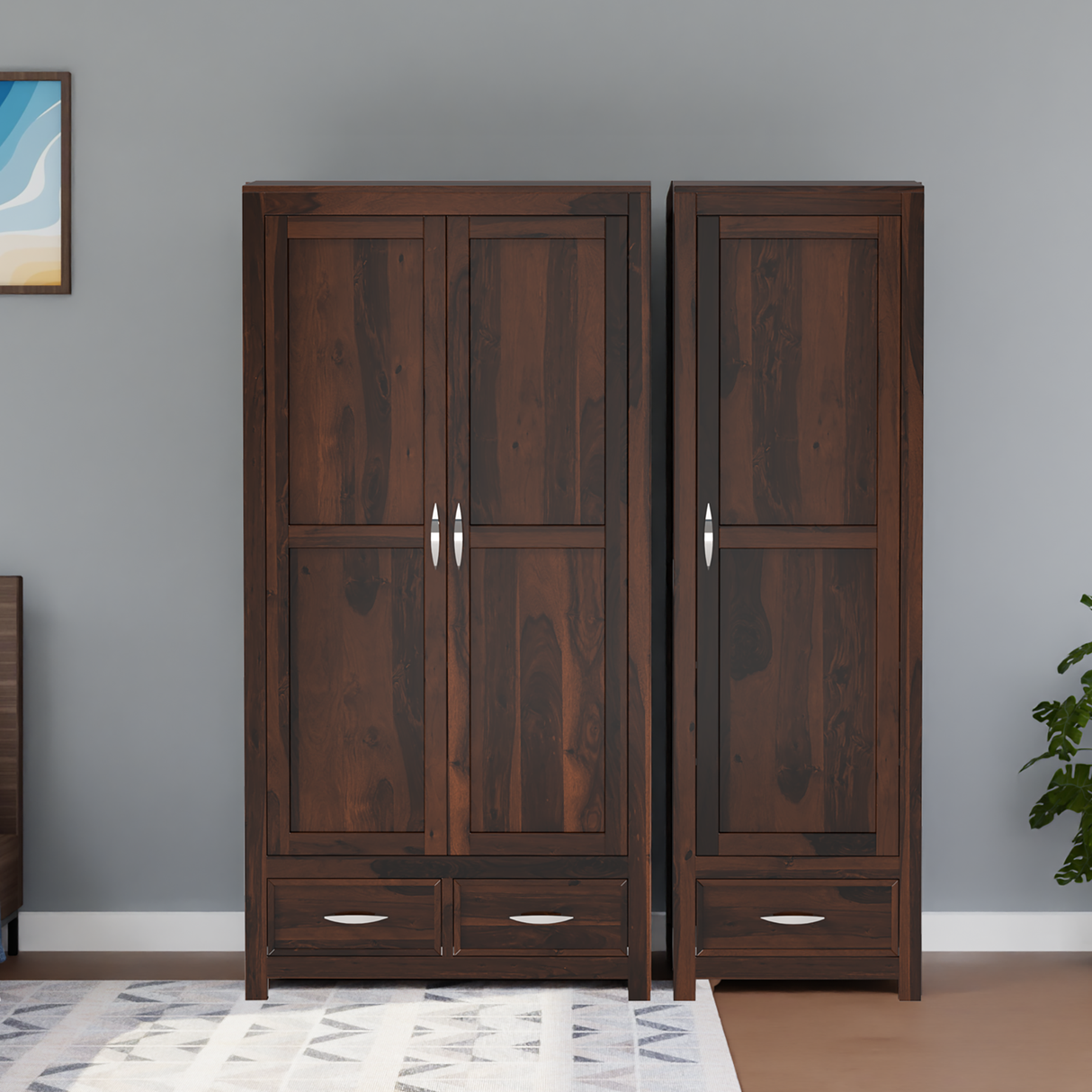 Aurora Three Door Sheesham Wood Wardrobe in Walnut Colour