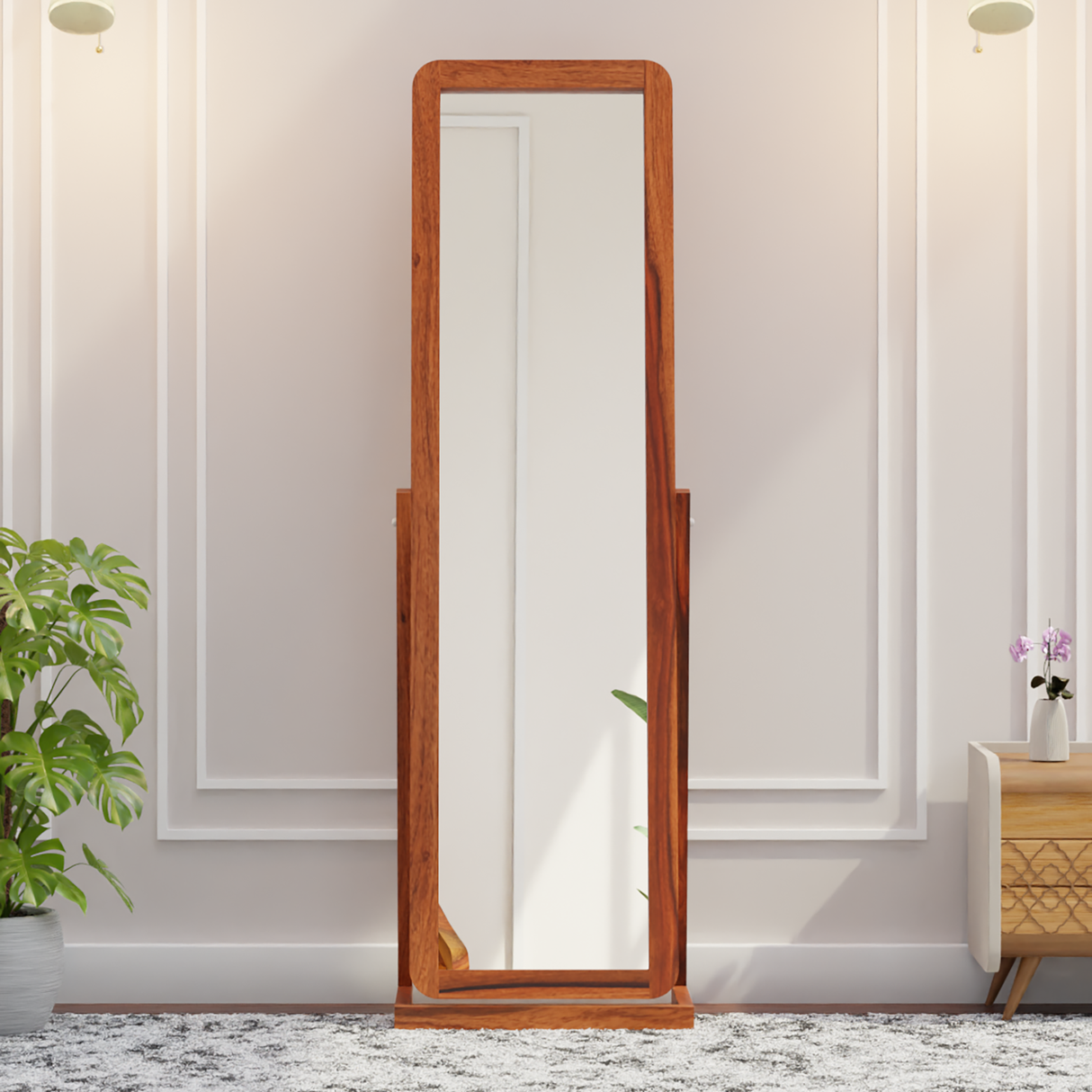 Dusk Sheesham Wood Mirror Frame in Honey Brown Color